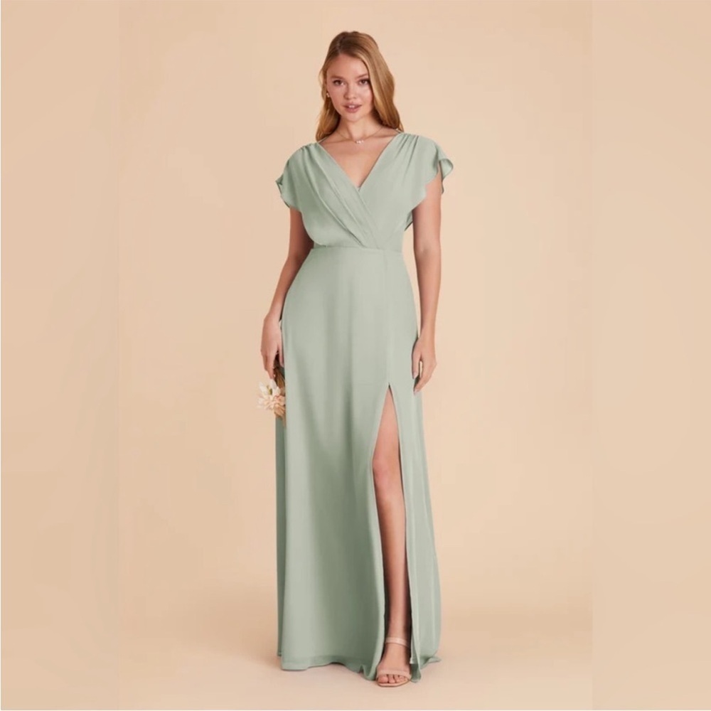 Birdy Grey Voilet Maxi Dress with Slit in Thyme Green